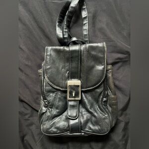 Vintage Black Leather Backpack Purse